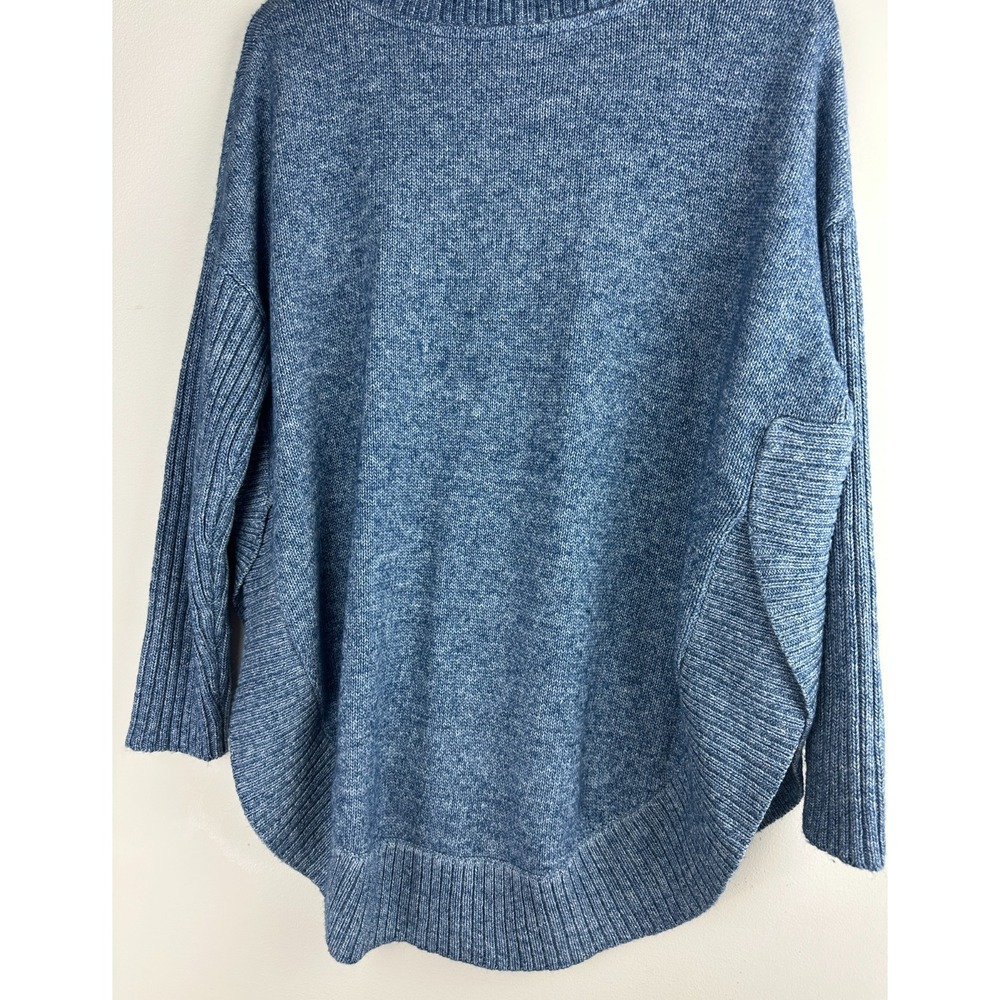 Sundance Blue Marl Knit Dolman Curved Hem Pullover Sweater Ribbed L Oversized - Picture 3 of 12